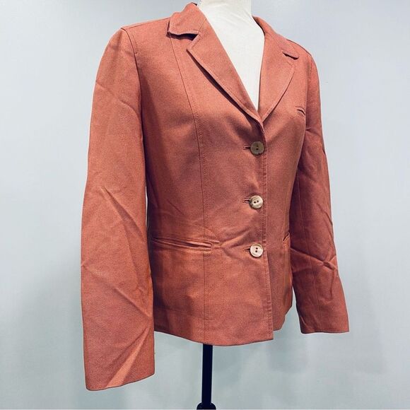 VTG TALBOTS Y2K 10 Orange Silk Wool Blazer Office Corp Core Academia Career Fall - Picture 5 of 16